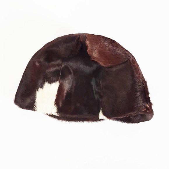 Vintage Cowhide Newsboy Hat, Dark Brown and White Cowhide Fur Baker Boy Hat - Picture 6 of 8
